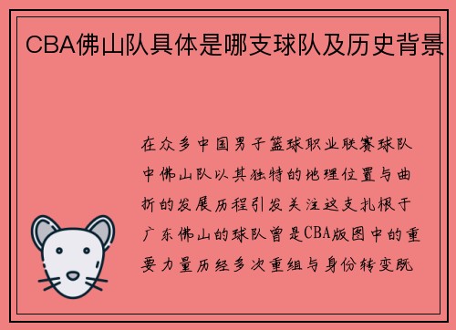 CBA佛山队具体是哪支球队及历史背景